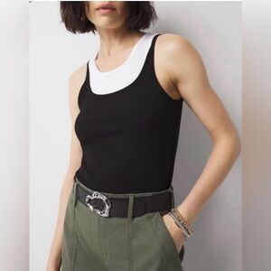 WHBM Leather Belt with Silver Sculptural Buckle
